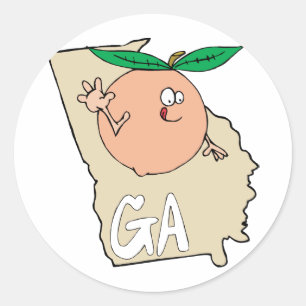 Georgia GA Cartoon Map with funny smiling peach Classic Round Sticker