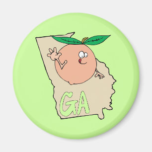 Georgia GA Cartoon Map with funny smiling peach Magnet