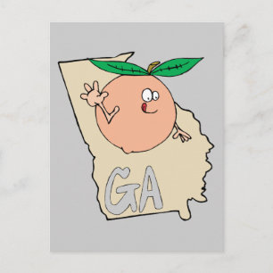 Georgia GA Cartoon Map with funny smiling peach Postcard