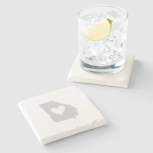 Georgia Grey Map Shape with Heart Cutout Love Stone Coaster