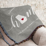 Georgia Home State Personalized Throw Blanket<br><div class="desc">Show some home state pride with this cute rustic grey throw blanket featuring "home" in white calligraphy script lettering with a silhouette map of the state of Georgia standing in for the letter "O." A red heart illustration inside the state map completes the design; you can change the position of...</div>