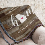Georgia Home State Personalized Wood Look Throw Blanket<br><div class="desc">Show some home state pride with this cute rustic faux wood plank throw blanket featuring "home" in white calligraphy script lettering with a silhouette map of the state of Georgia standing in for the letter "O." A pink heart illustration inside the state map completes the design; you can change the...</div>