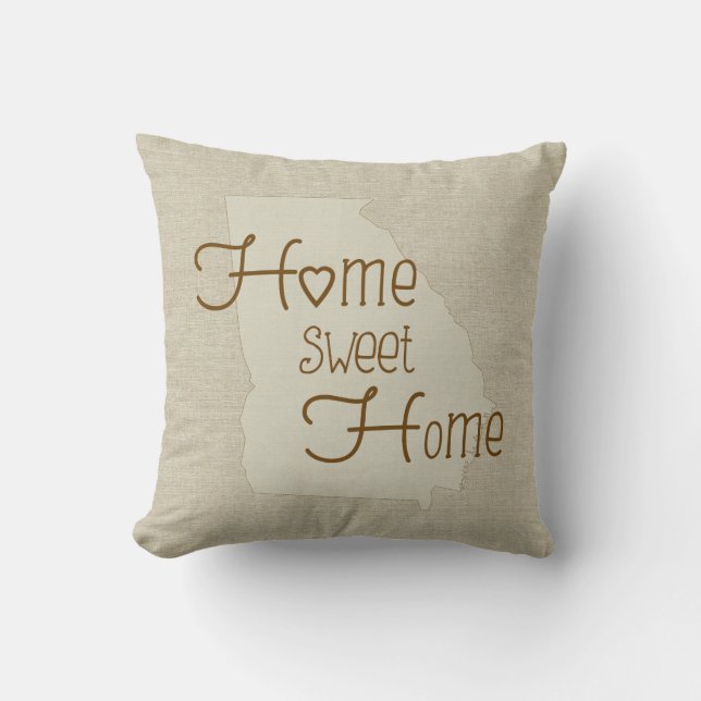 Georgia-Home Sweet Home burlap-look custom name Throw Pillow (Front)