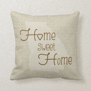 Georgia-Home Sweet Home burlap-look custom name Throw Pillow