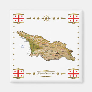 Georgia Map + Flags Magnet
