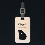 Georgia Map Luggage Tag, Wedding Party Welcome Luggage Tag<br><div class="desc">These state luggage tags make the perfect wedding party gift tags or welcome bag tags. Tie it to your bridesmaid gifts instead of a typical paper gift tag, and they can use it for months and years to come. Tags have a peach apricot watercolor background. To place the heart at...</div>