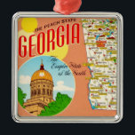 Georgia Map Metal Ornament<br><div class="desc">A colourful vintage postcard map of Georgia repurposed on an ornament.</div>