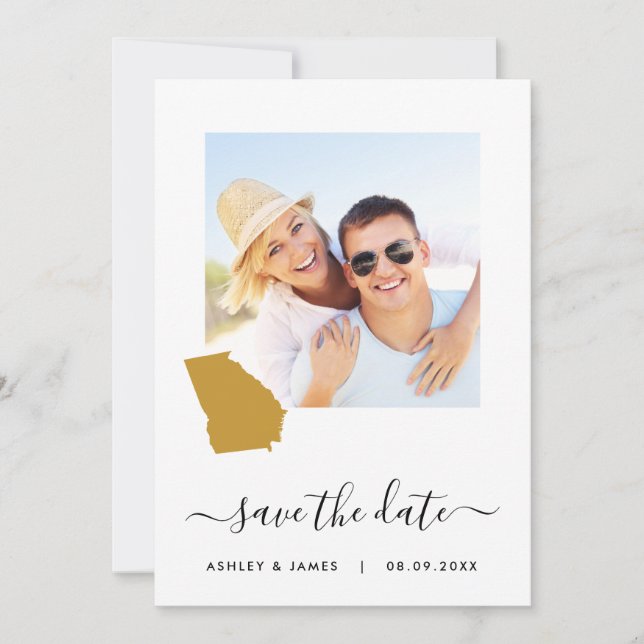 Georgia Map Photo Wedding Save the Date Card (Front)