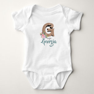 Georgia Name Reveal Wood Letter Floral Girl Romper