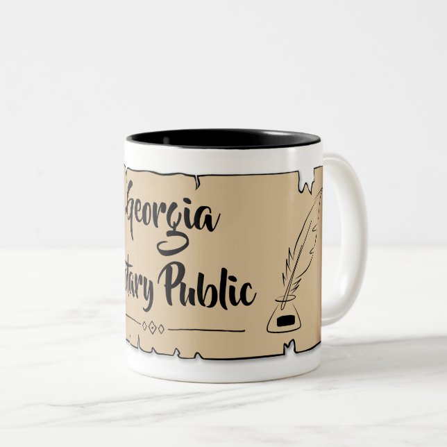 Georgia Notary Public Scroll Feather Quill Two-Tone Coffee Mug (Front Right)