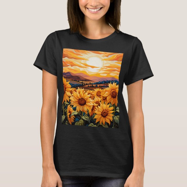 Georgia O Keefe style sunflowers at sunrise T-Shirt (Front)