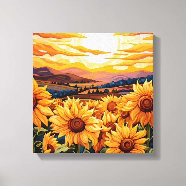 Georgia O Keefe style yellow sunflowers at sunrise Canvas Print (Front)