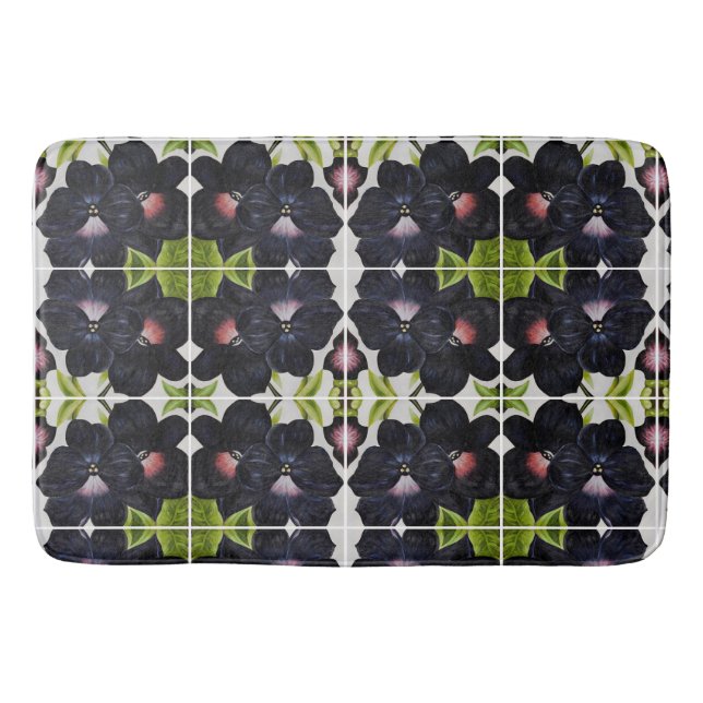Georgia O'Keefe 1925 Black and Purple Petunias Bath Mat (Front)