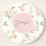 Georgia Peach Heart Fruit Floral Pink Circle Coaster<br><div class="desc">Pink Circle Georgia Peach Heart Fruit Floral</div>