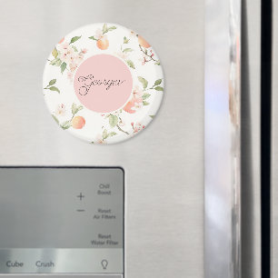 Georgia Peach Heart Fruit Floral Pink Circle Magnet