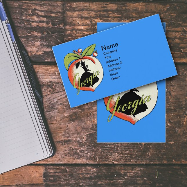 Georgia Peach With Black Silhouette Southern Lady Business Card (Southern bell silhouette on Georgia Peach on vibrant blue business cards.)