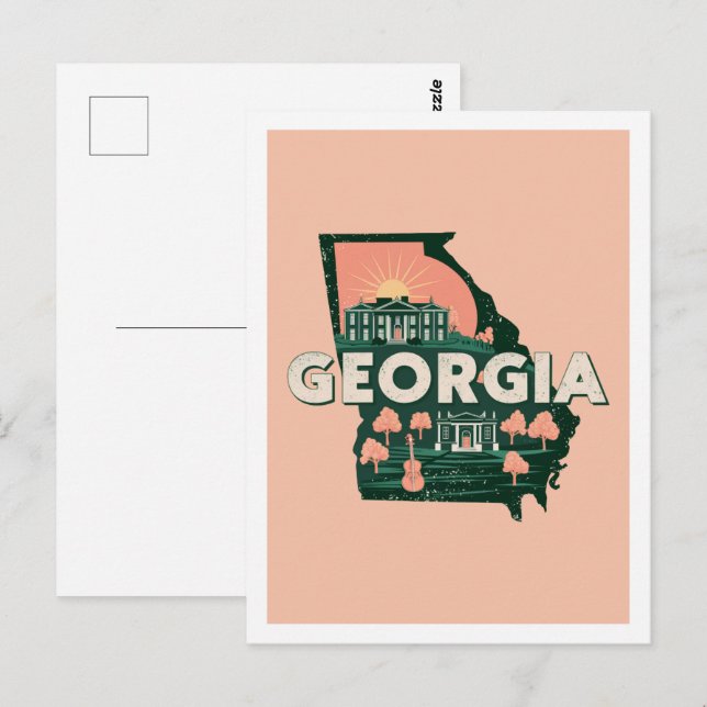 Georgia Retro Travel Design Iconic US States Postcard (Front/Back)