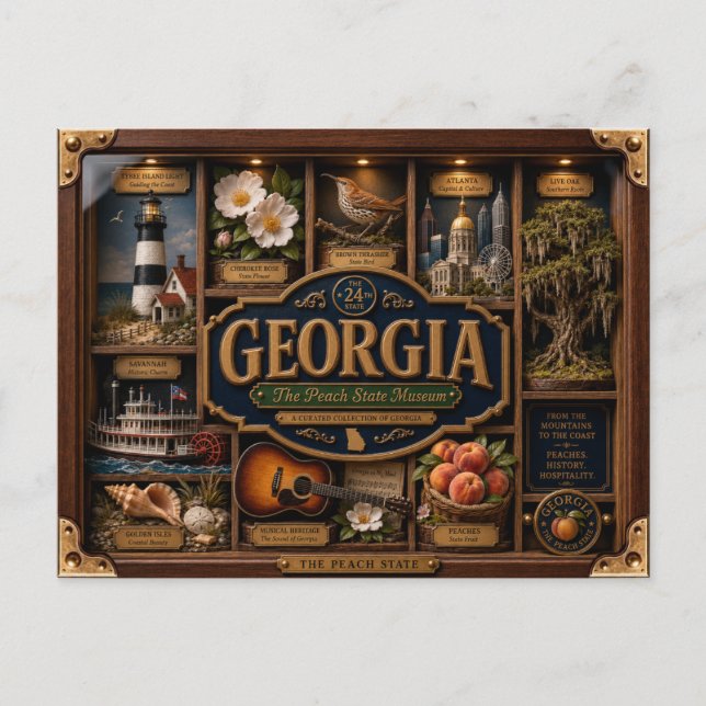 Georgia Shadow Box 3D Figurine State Postcard (Front)