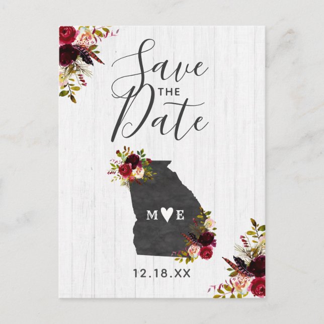 Georgia State Destination Rustic Save the Date Announcement Postcard (Front)