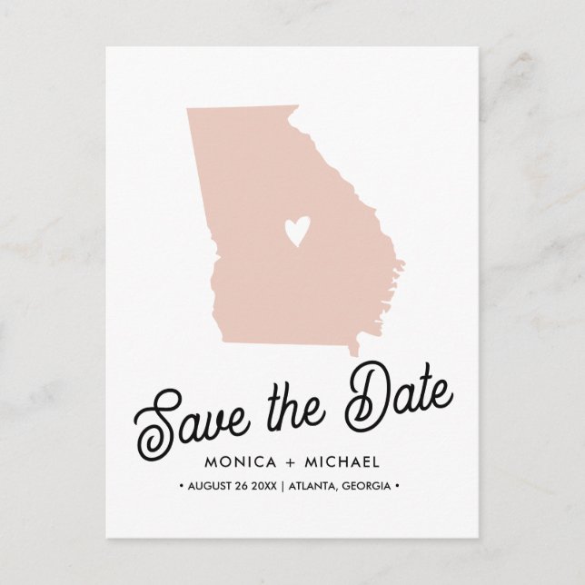 GEORGIA State Destination Wedding  ANY COLOR! Announcement Postcard (Front)