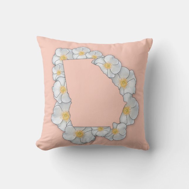Georgia State Flower - Cherokee Rose Throw Pillow (Front)