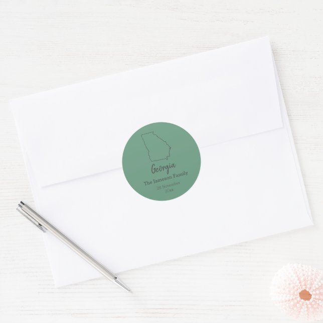 Georgia State Map Personalized Family Reunion    Classic Round Sticker (Envelope)