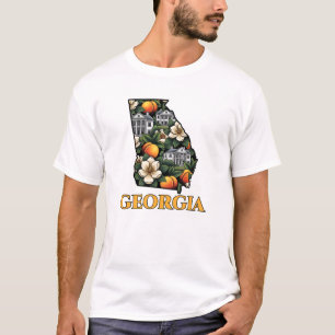 Georgia State Outline with Peaches tattoo style T-Shirt