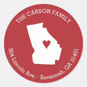 Georgia State Return Address with Heart on City Classic Round Sticker