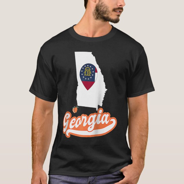 Georgia Stateoutline with flag Love GA Raglan T-Shirt (Front)