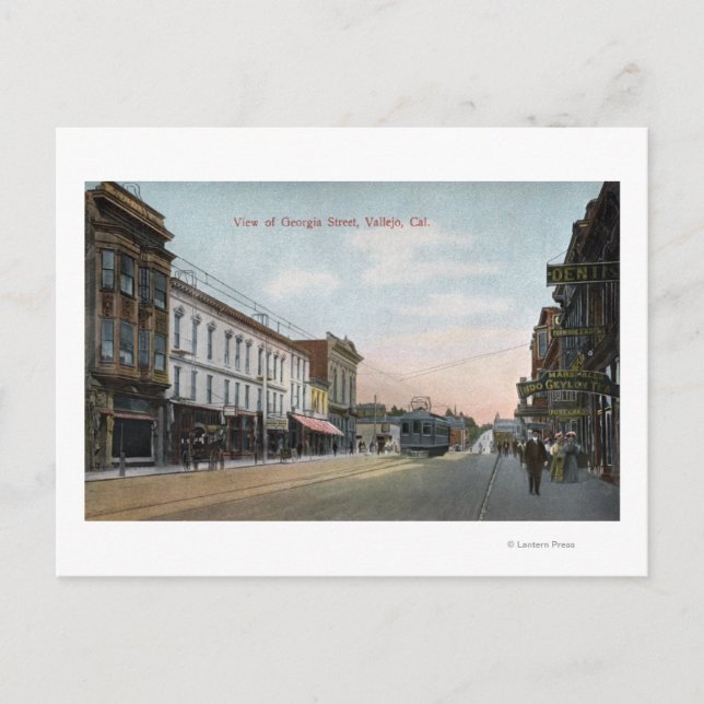 Georgia Street View with Street Car Postcard (Front)