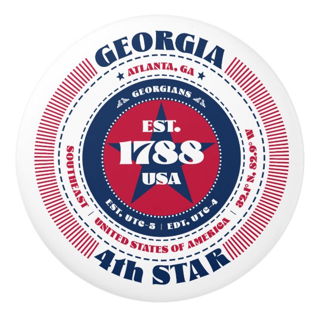 Georgia US State Red White Blue Typography Ceramic Knob (Front)