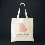 Georgia Wedding Welcome Tote Bag<br><div class="desc">Welcome out of town wedding guests with a bag full of snacks and treats personalized with the state where you're getting married and the bride and groom's names and wedding date. Click Customize It to move the heart to show any city or location on the state map. Use the design...</div>