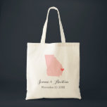 Georgia Wedding Welcome Tote Bag<br><div class="desc">Welcome out of town wedding guests with a bag full of snacks and treats personalized with the state where you're getting married and the bride and groom's names and wedding date. Click Customize It to move the heart to show any city or location on the state map. Use the design...</div>