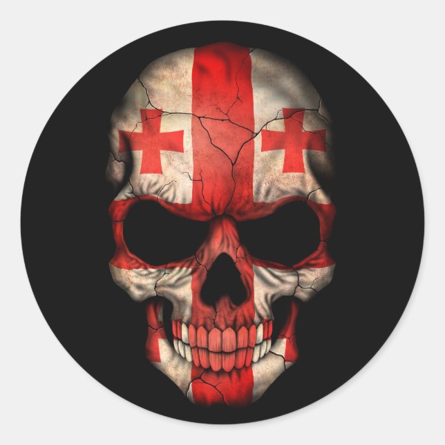 Georgian Flag Skull on Black Classic Round Sticker (Front)