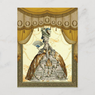 Georgian Lady with a fan - Gold Postcard