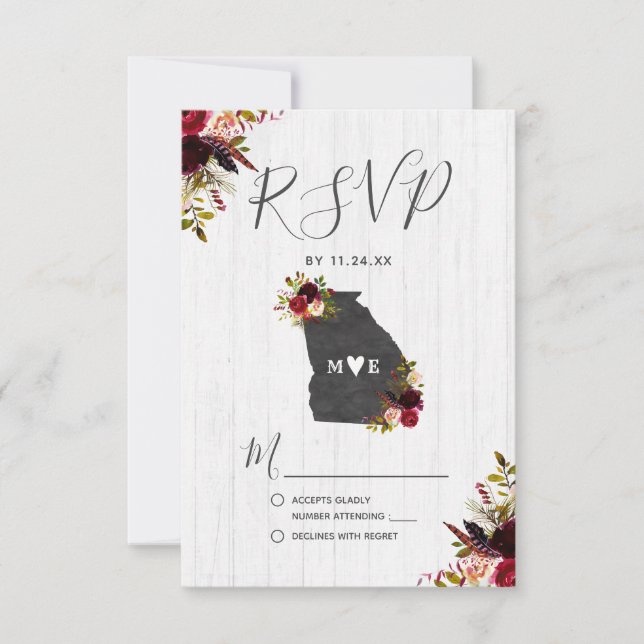 Géorgie State Destination Mariage rustique RSVP (Devant)