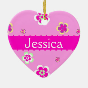 Gepersonaliseerde bloemen patroon met naam ceramic ornament