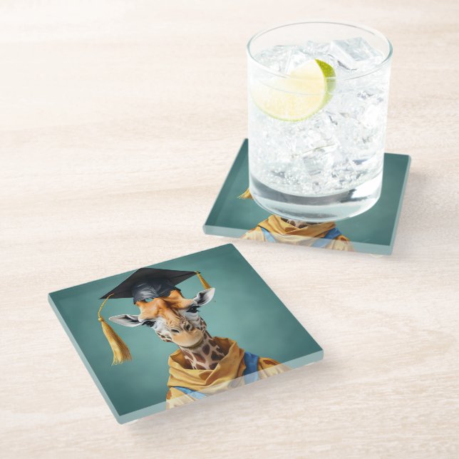 Gerald The Giraffe Graduates,  Glass Coaster (Angled)