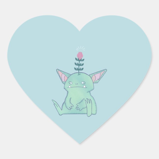Gerald the Goblin | Cute Grumpy Fantasy Creature  Heart Sticker (Front)