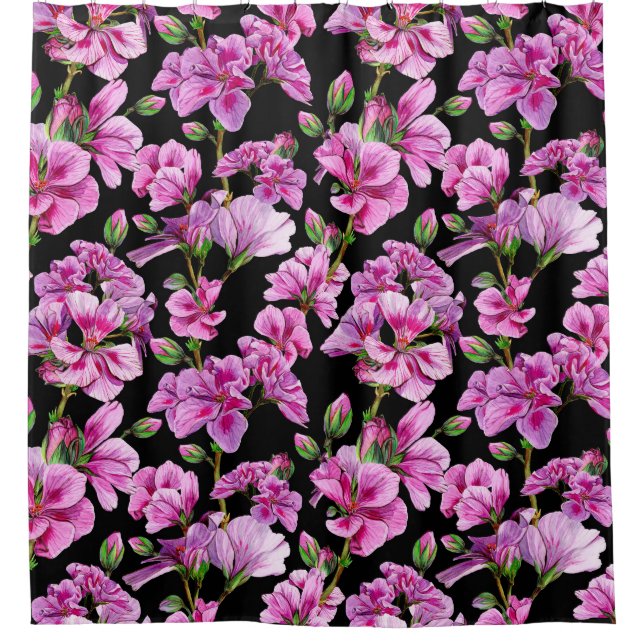 Geranium branches, watercolor pink buds. (Front)