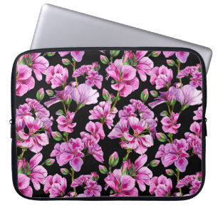Geranium branches, watercolor pink buds. laptop sleeve