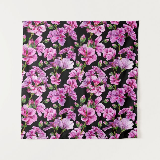 Geranium branches, watercolor pink buds. tapestry (Front)