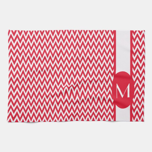 Geranium Elegant Chevron Design with monogram Kitchen Towel (Horizontal)