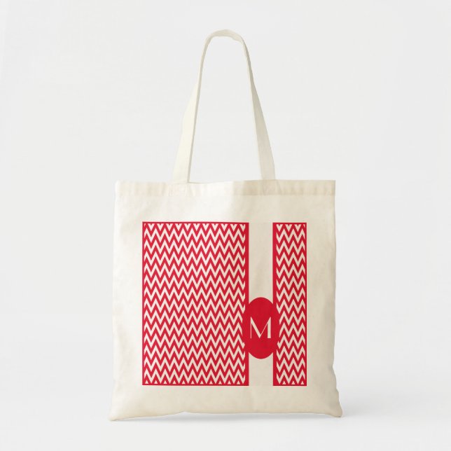 Geranium Elegant Chevron Design with monogram Tote Bag (Front)