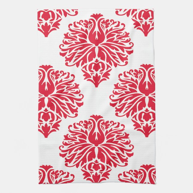 Geranium Elegant Damask Kitchen Towel (Vertical)