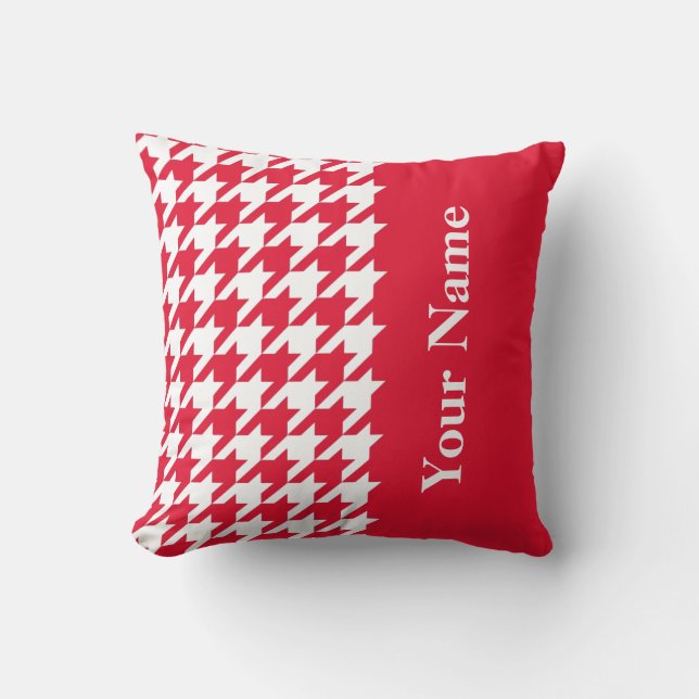 Geranium Elegant Houndstooth with name Throw Pillow (Front)