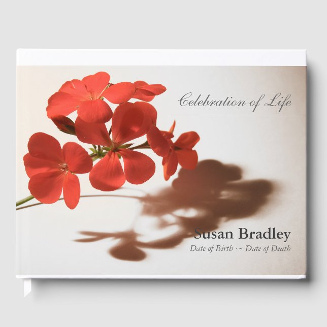 Geranium Floral Photography Funeral Guest Book (Front)