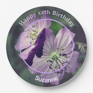 Geranium Flowers Personalized Happy Birthday Paper Plate