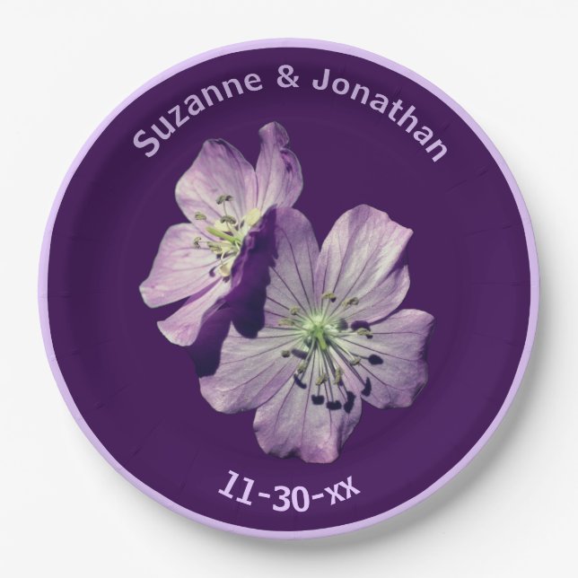 Geranium Flowers Personalized Wedding Bridal Paper Plate (Front)