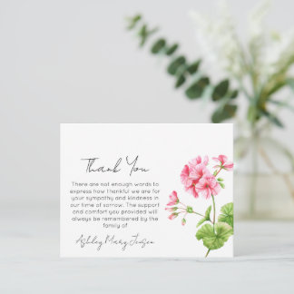 Geranium | Funeral Thank You Card Bereavement